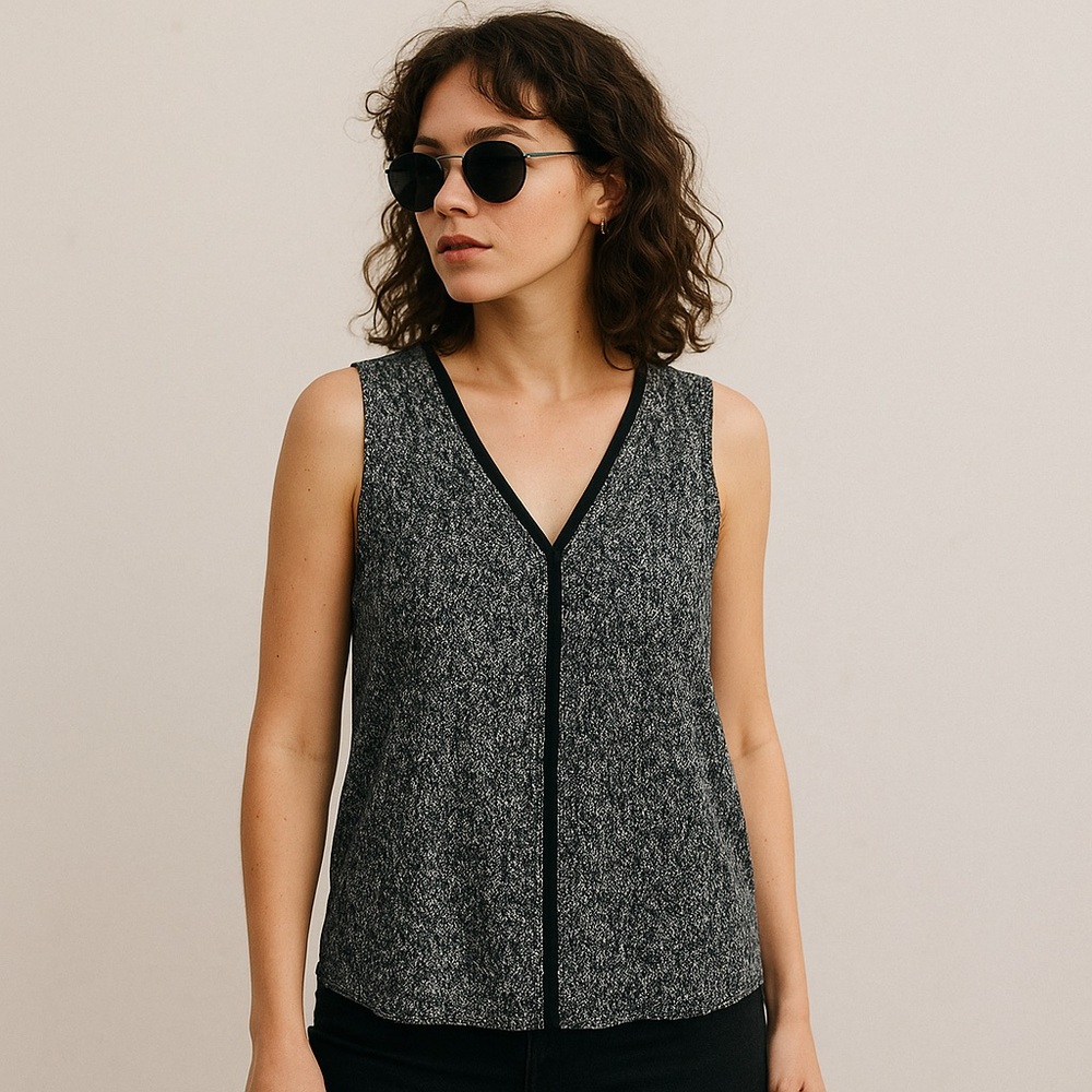 A.L.C. 100% Silk Blue & Black Sleeveless V-Neck Blouse Top Size Large